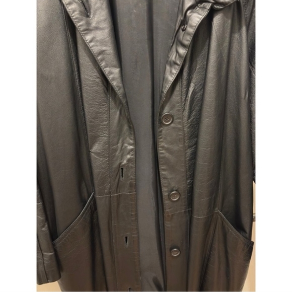 🖤90s Vintage🖤 Black GENUINE LEATHER Long Trench Coat Matrix Goth Style - Picture 5 of 8